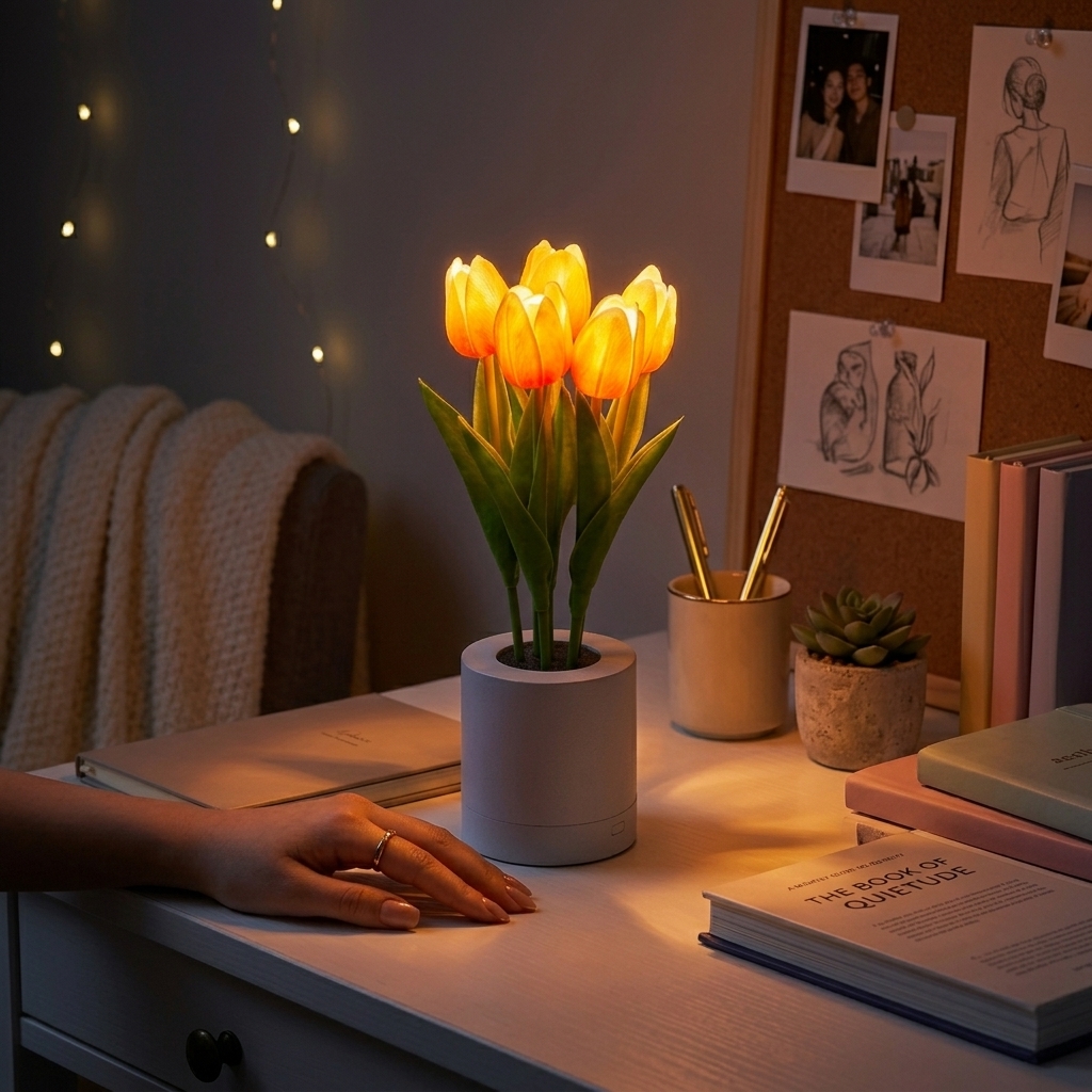 Tulipshine encendida con luz cálida